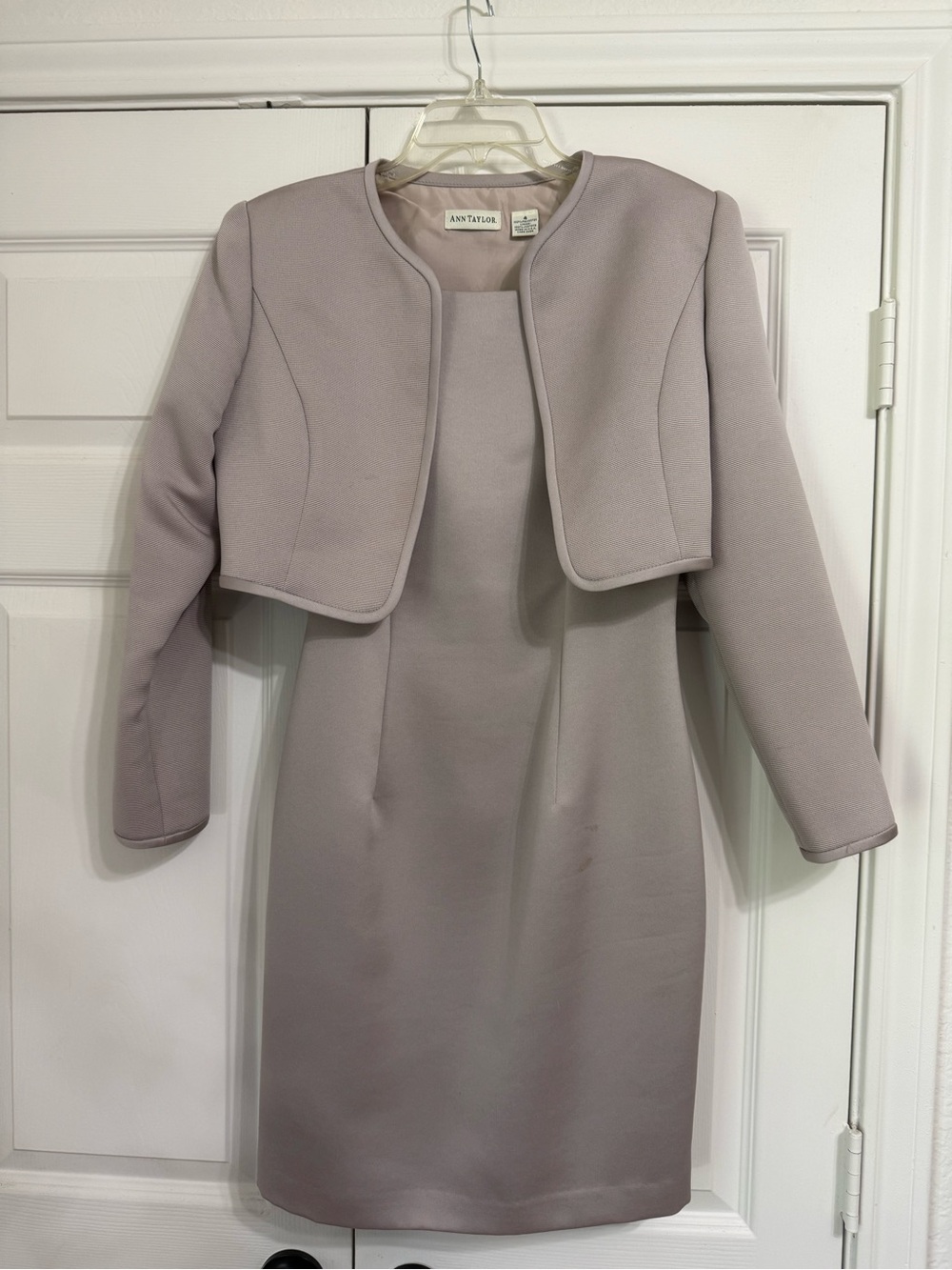 90’s Ann Taylor Mauve Two-Piece Dress and Cropped Jacket Set
